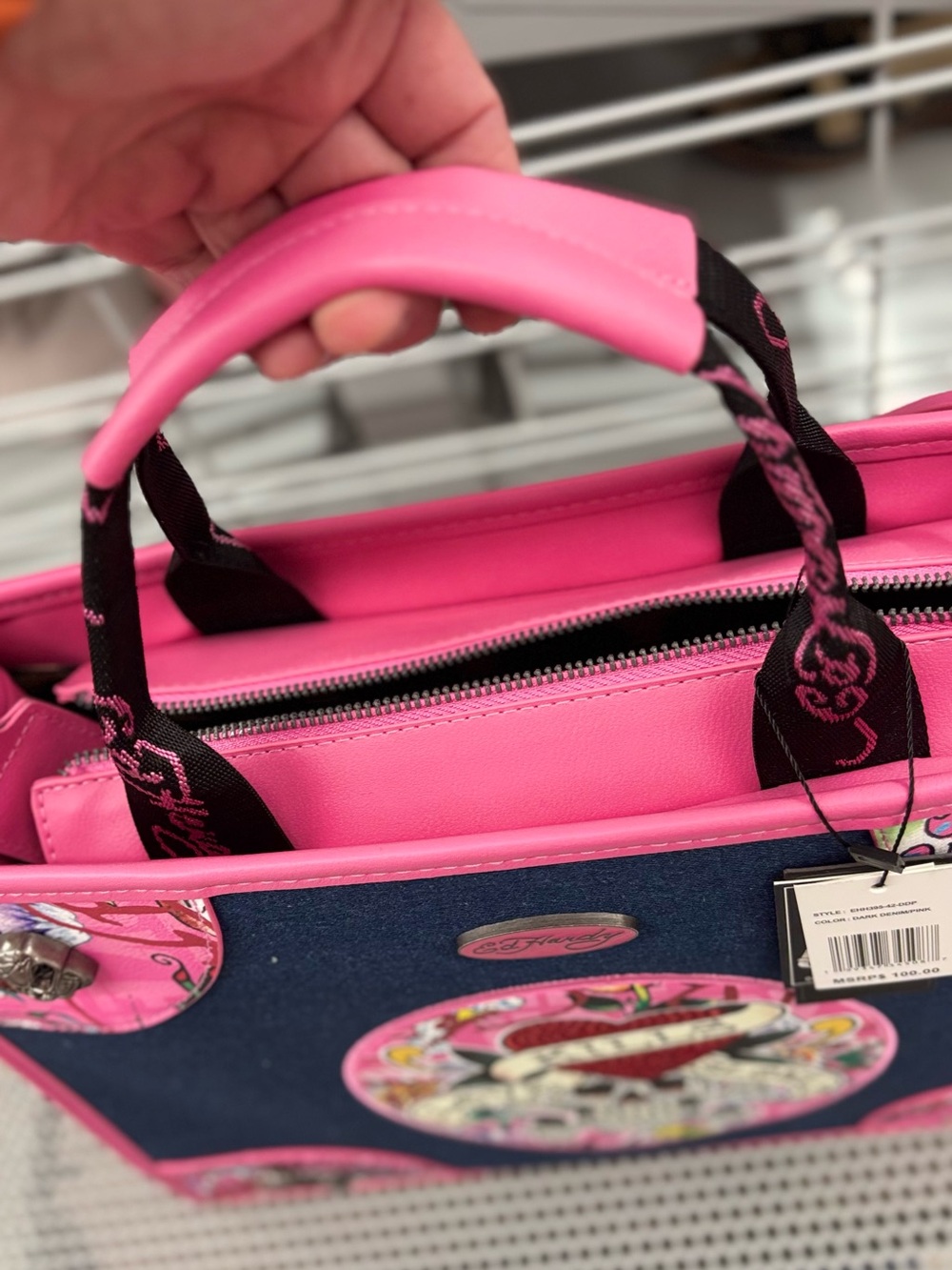 Ed Hardy Tote denim & pink NWT - Picture 5 of 11